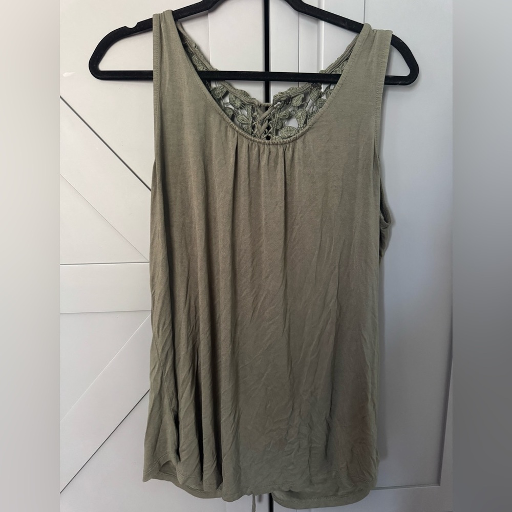Olive Green Sleeveless Top with Intricate design on back